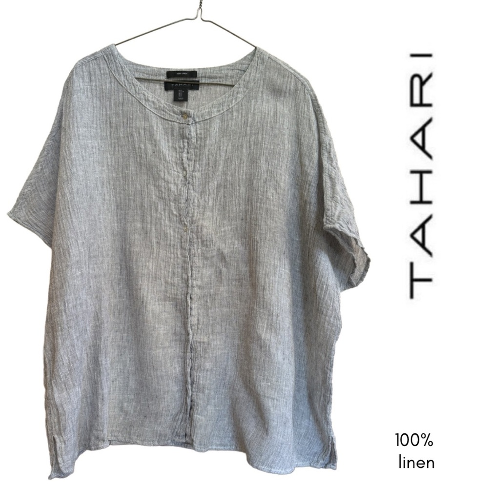 Small TAHARI grey 100% LINEN shirt
